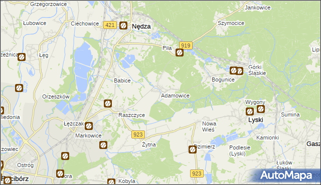 mapa Adamowice gmina Lyski, Adamowice gmina Lyski na mapie Targeo