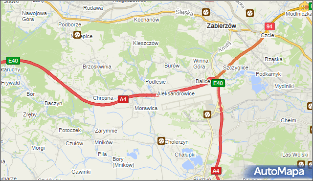 mapa Aleksandrowice gmina Zabierzów, Aleksandrowice gmina Zabierzów na mapie Targeo
