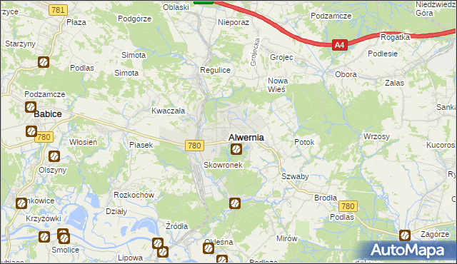 mapa Alwernia, Alwernia na mapie Targeo