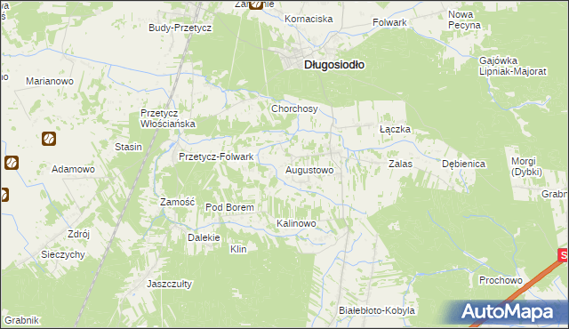 mapa Augustowo gmina Długosiodło, Augustowo gmina Długosiodło na mapie Targeo