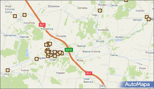 mapa Babice gmina Trojanów, Babice gmina Trojanów na mapie Targeo