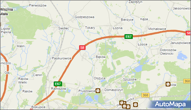 mapa Bąków gmina Długołęka, Bąków gmina Długołęka na mapie Targeo