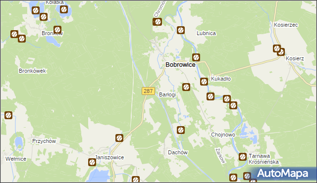 mapa Barłogi gmina Bobrowice, Barłogi gmina Bobrowice na mapie Targeo