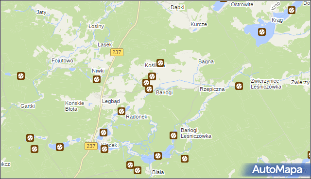 mapa Barłogi gmina Tuchola, Barłogi gmina Tuchola na mapie Targeo