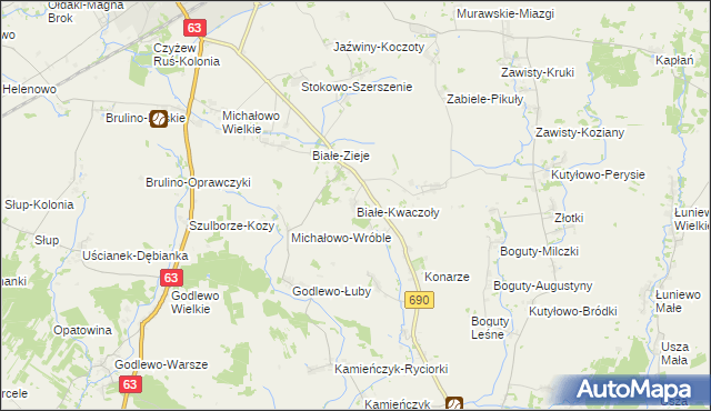 mapa Białe-Kwaczoły, Białe-Kwaczoły na mapie Targeo