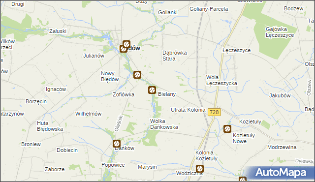 mapa Bielany gmina Błędów, Bielany gmina Błędów na mapie Targeo