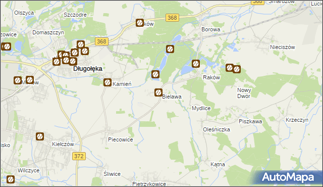 mapa Bielawa gmina Długołęka, Bielawa gmina Długołęka na mapie Targeo