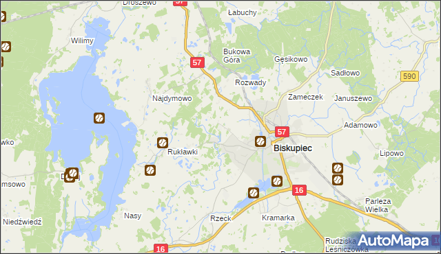 mapa Biskupiec-Kolonia Trzecia, Biskupiec-Kolonia Trzecia na mapie Targeo