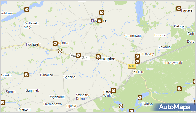mapa Biskupiec powiat nowomiejski, Biskupiec powiat nowomiejski na mapie Targeo
