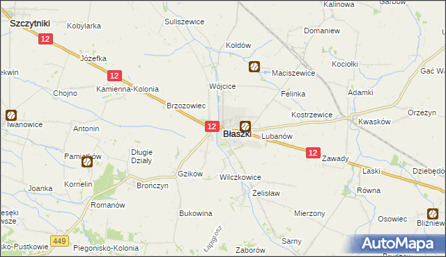 mapa Błaszki, Błaszki na mapie Targeo