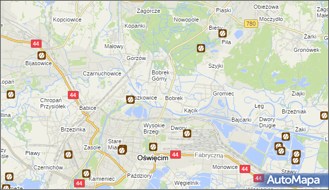 mapa Bobrek gmina Chełmek, Bobrek gmina Chełmek na mapie Targeo