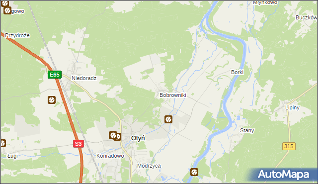 mapa Bobrowniki gmina Otyń, Bobrowniki gmina Otyń na mapie Targeo