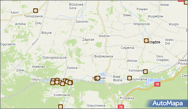 mapa Bodziejowice, Bodziejowice na mapie Targeo