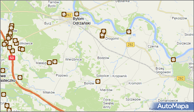 mapa Bodzów gmina Bytom Odrzański, Bodzów gmina Bytom Odrzański na mapie Targeo