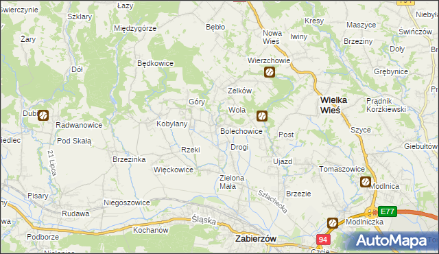 mapa Bolechowice gmina Zabierzów, Bolechowice gmina Zabierzów na mapie Targeo