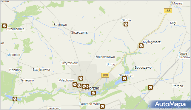 mapa Bolesławowo gmina Debrzno, Bolesławowo gmina Debrzno na mapie Targeo