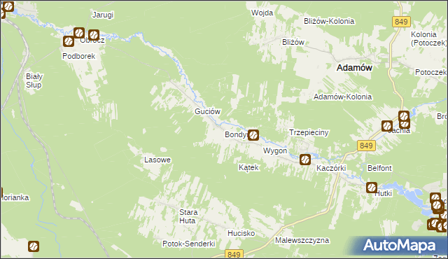 mapa Bondyrz gmina Adamów, Bondyrz gmina Adamów na mapie Targeo