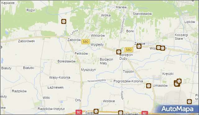 mapa Borzęcin Mały, Borzęcin Mały na mapie Targeo