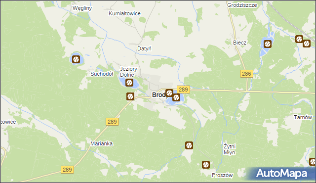 mapa Brody powiat żarski, Brody powiat żarski na mapie Targeo