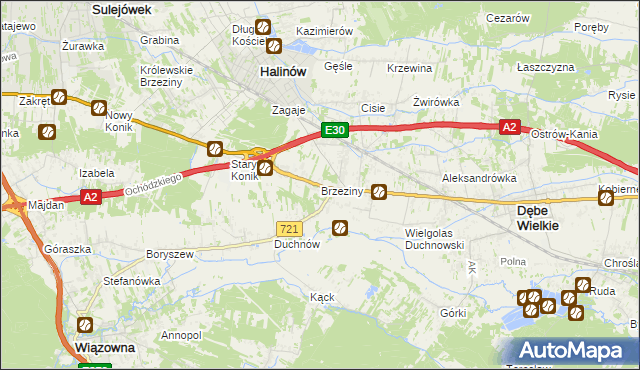 mapa Brzeziny gmina Halinów, Brzeziny gmina Halinów na mapie Targeo
