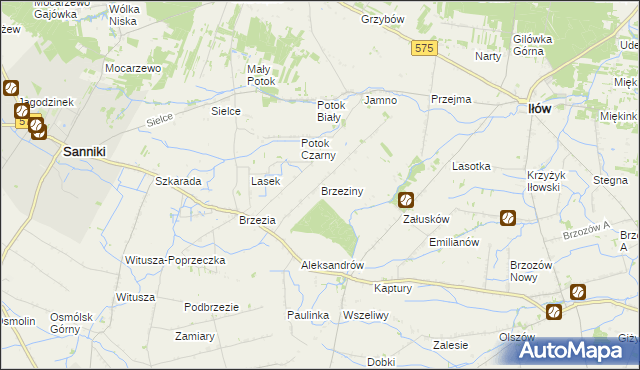 mapa Brzeziny gmina Sanniki, Brzeziny gmina Sanniki na mapie Targeo