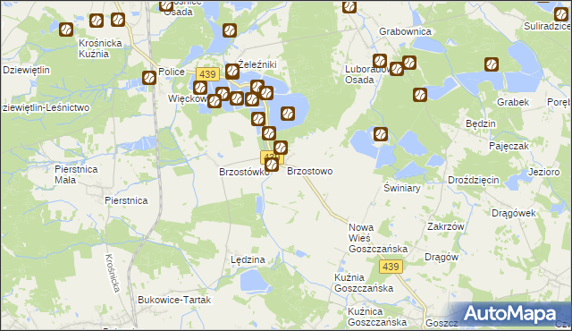 mapa Brzostowo gmina Krośnice, Brzostowo gmina Krośnice na mapie Targeo
