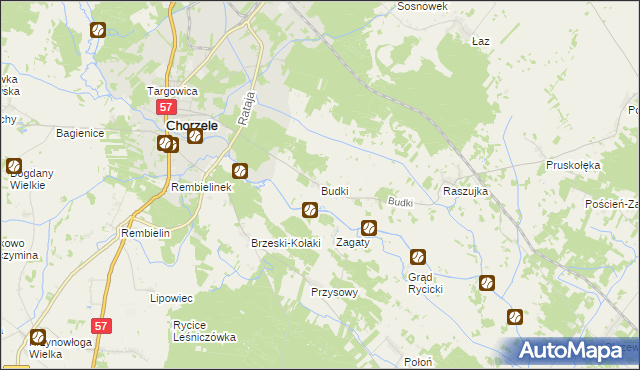 mapa Budki gmina Chorzele, Budki gmina Chorzele na mapie Targeo