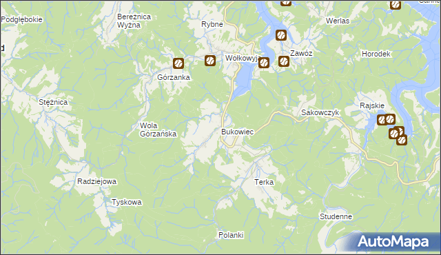 mapa Bukowiec gmina Solina, Bukowiec gmina Solina na mapie Targeo