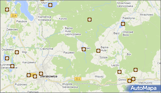 mapa Bukowo gmina Sierakowice, Bukowo gmina Sierakowice na mapie Targeo