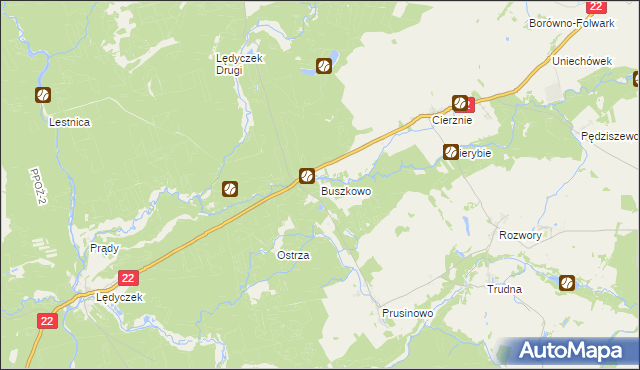 mapa Buszkowo gmina Debrzno, Buszkowo gmina Debrzno na mapie Targeo