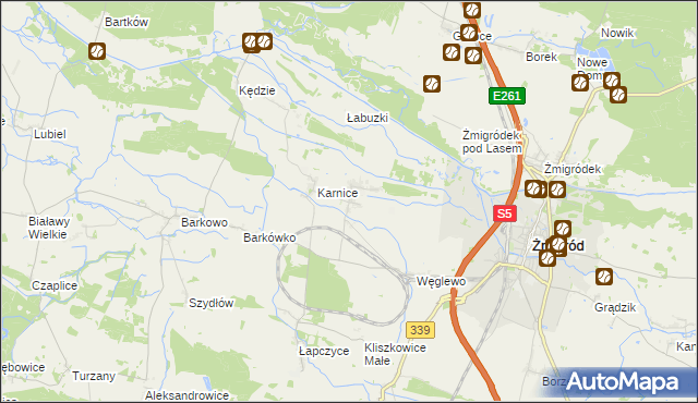 mapa Bychowo gmina Żmigród, Bychowo gmina Żmigród na mapie Targeo