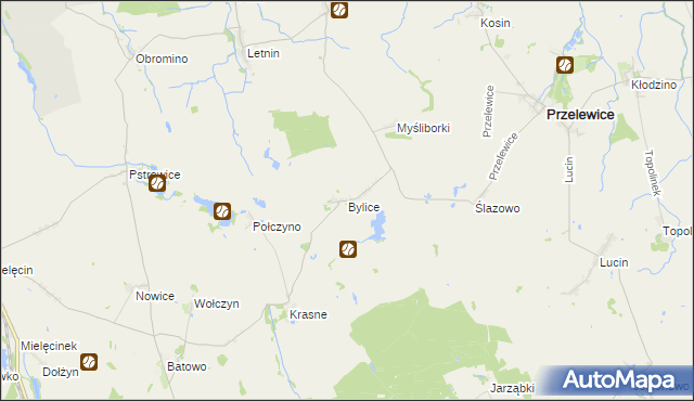 mapa Bylice gmina Przelewice, Bylice gmina Przelewice na mapie Targeo