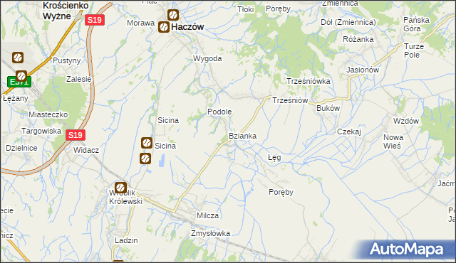 mapa Bzianka gmina Rymanów, Bzianka gmina Rymanów na mapie Targeo