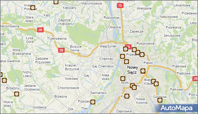 mapa Chełmiec powiat nowosądecki, Chełmiec powiat nowosądecki na mapie Targeo