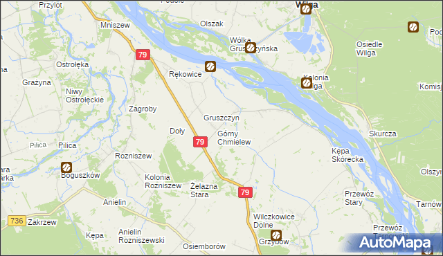 mapa Chmielew gmina Magnuszew, Chmielew gmina Magnuszew na mapie Targeo