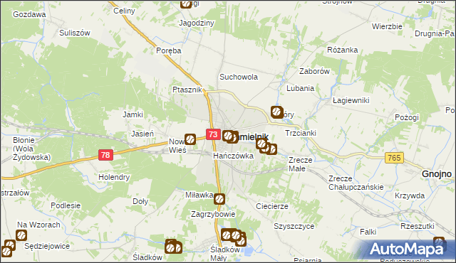 mapa Chmielnik powiat kielecki, Chmielnik powiat kielecki na mapie Targeo