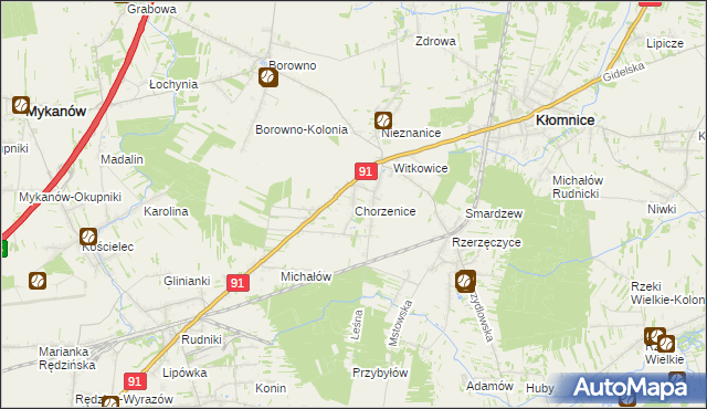 mapa Chorzenice gmina Kłomnice, Chorzenice gmina Kłomnice na mapie Targeo
