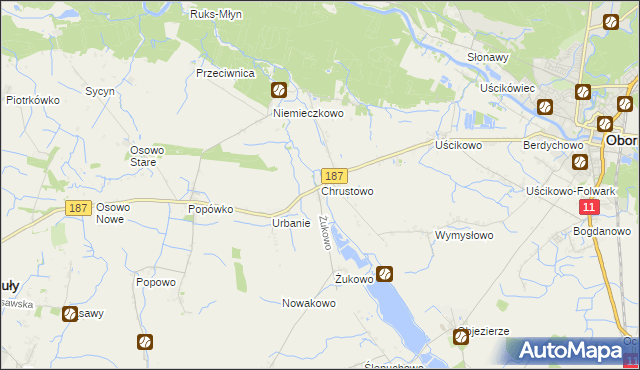 mapa Chrustowo gmina Oborniki, Chrustowo gmina Oborniki na mapie Targeo