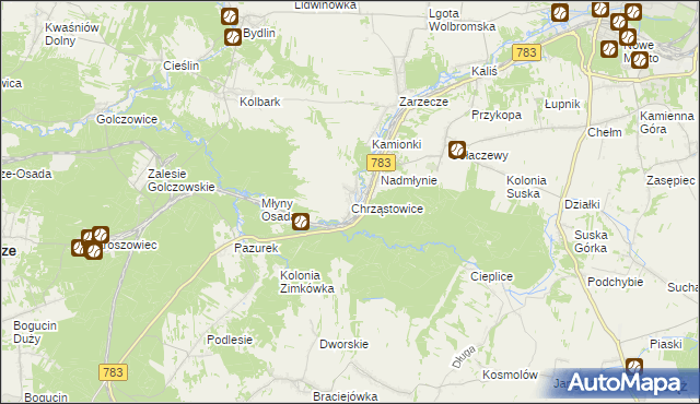 mapa Chrząstowice gmina Wolbrom, Chrząstowice gmina Wolbrom na mapie Targeo