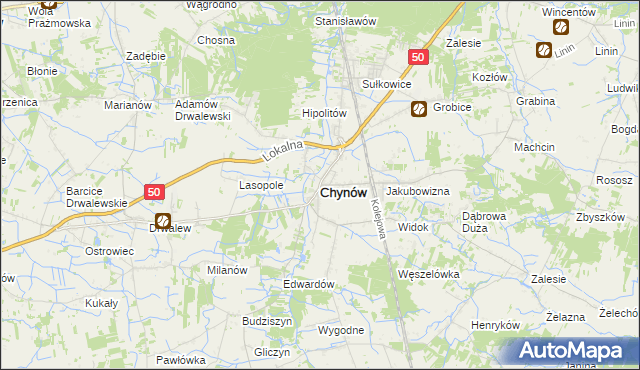 mapa Chynów powiat grójecki, Chynów powiat grójecki na mapie Targeo