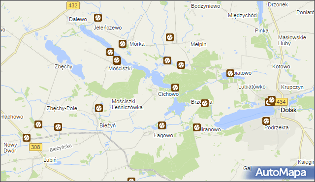 mapa Cichowo gmina Krzywiń, Cichowo gmina Krzywiń na mapie Targeo