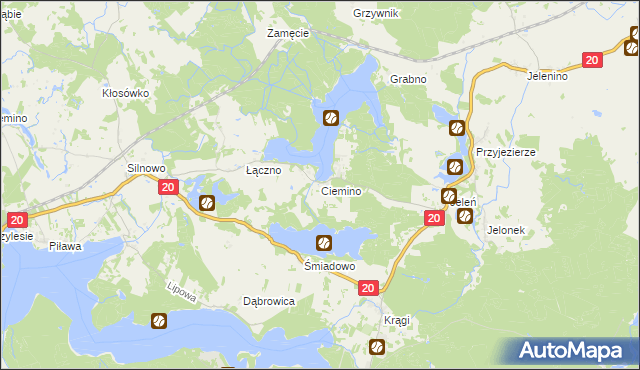 mapa Ciemino gmina Borne Sulinowo, Ciemino gmina Borne Sulinowo na mapie Targeo