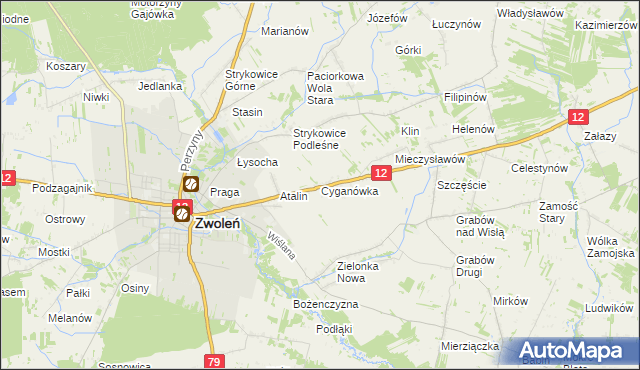 mapa Cyganówka gmina Zwoleń, Cyganówka gmina Zwoleń na mapie Targeo