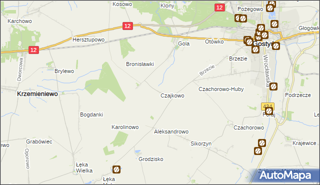 mapa Czajkowo gmina Gostyń, Czajkowo gmina Gostyń na mapie Targeo