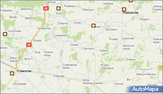 mapa Czarnocin gmina Radzanów, Czarnocin gmina Radzanów na mapie Targeo