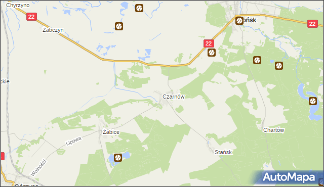 mapa Czarnów gmina Górzyca, Czarnów gmina Górzyca na mapie Targeo