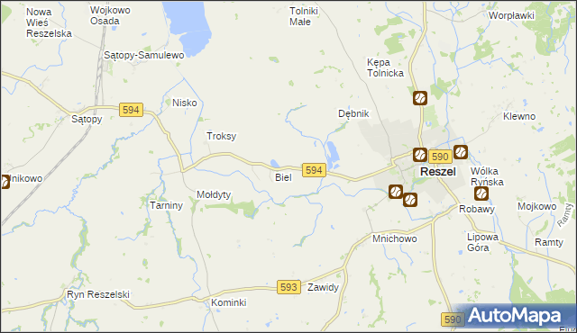 mapa Czarnowiec gmina Reszel, Czarnowiec gmina Reszel na mapie Targeo