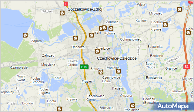 mapa Czechowic-Dziedzic, Czechowice-Dziedzice na mapie Targeo