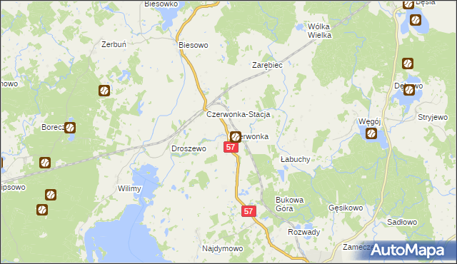 mapa Czerwonka gmina Biskupiec, Czerwonka gmina Biskupiec na mapie Targeo