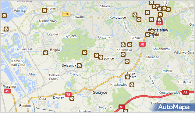 mapa Czyżowice gmina Gorzyce, Czyżowice gmina Gorzyce na mapie Targeo